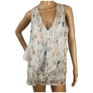 White House Black Market Tiered Metallic Print Flowy Tank Top Dressy Blouse SZ M